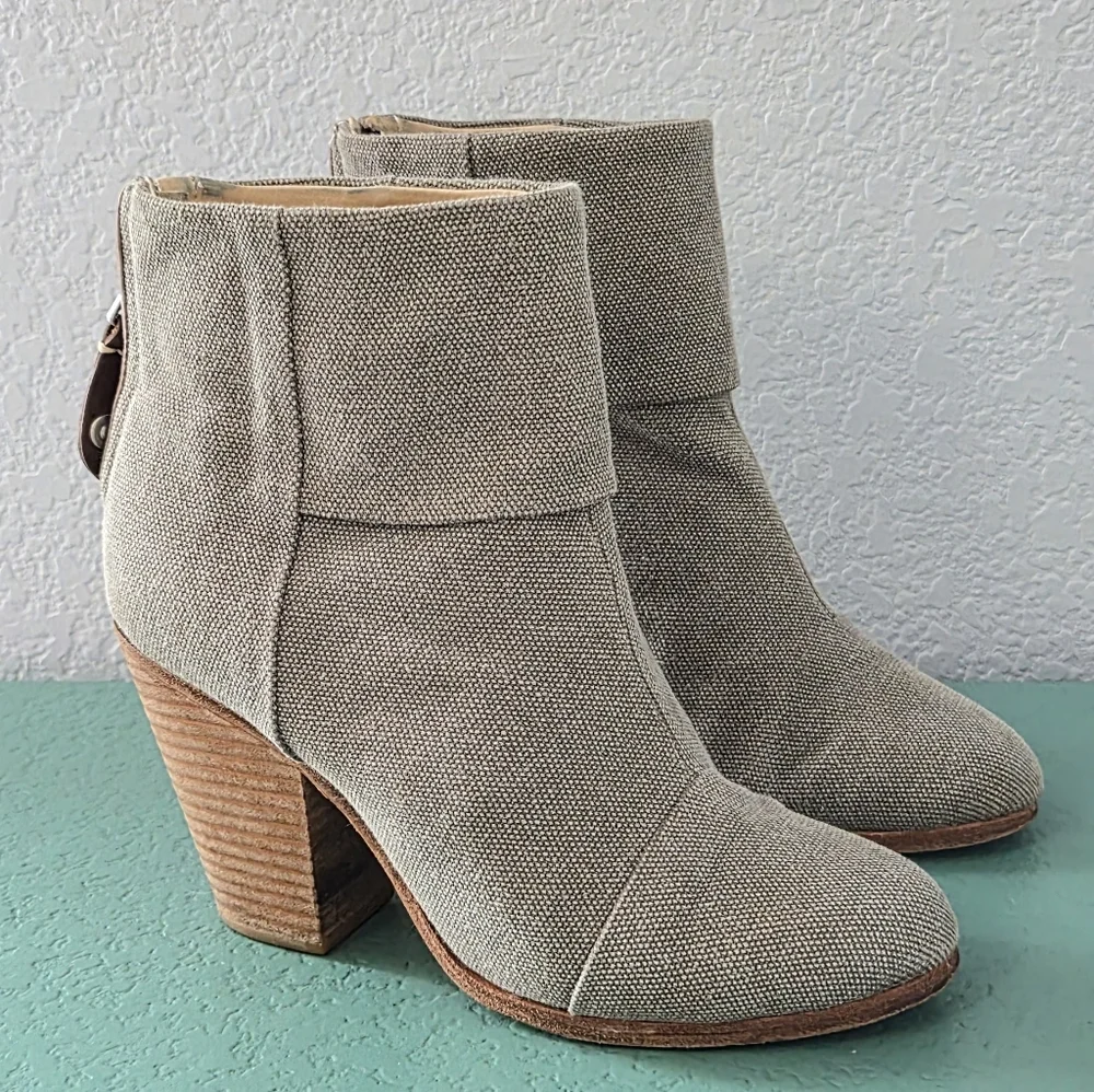 rag & bone Newbury Canvas Ankle Boots Gray Putty Size 37 Block Heel Zip